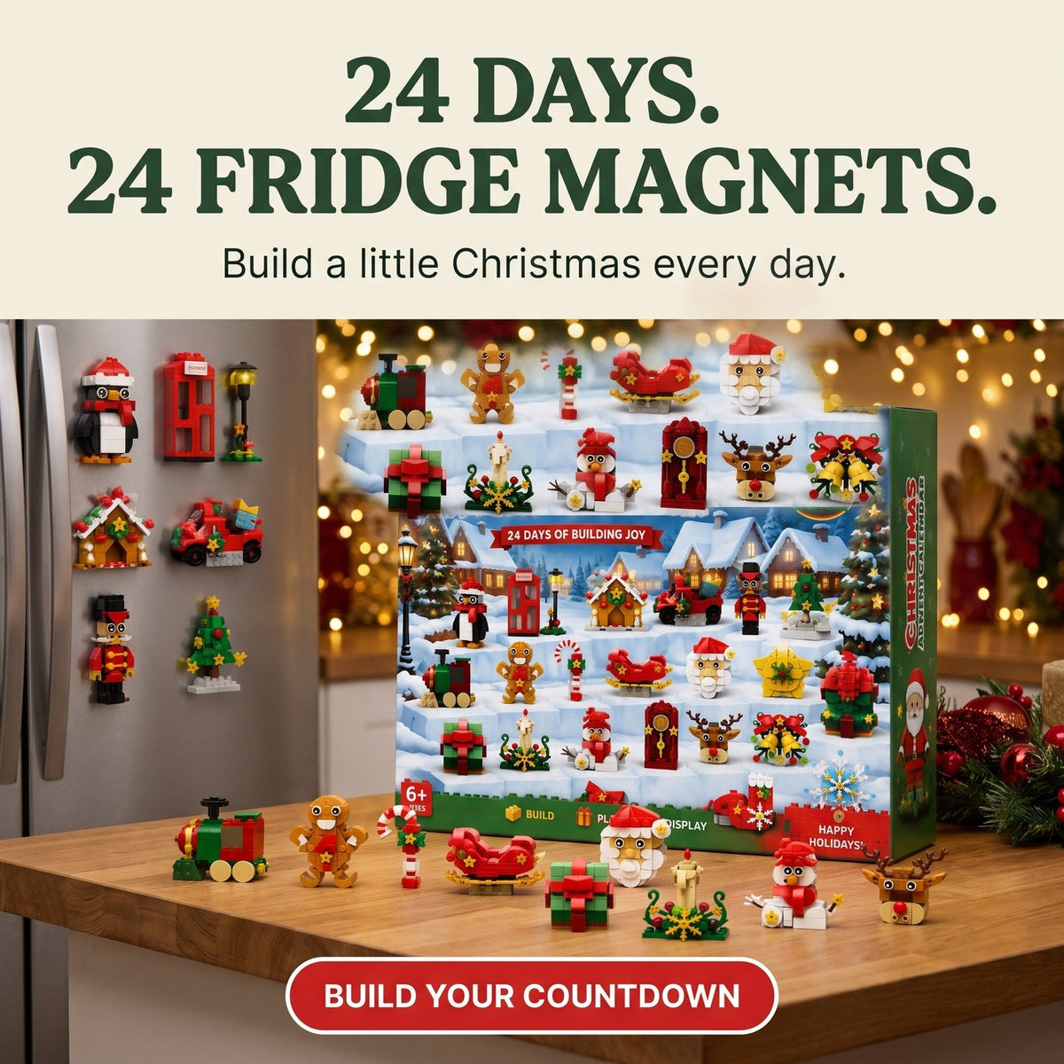 Fridge Magnet Christmas Advent Calendar, 24 Mini Brick Builds