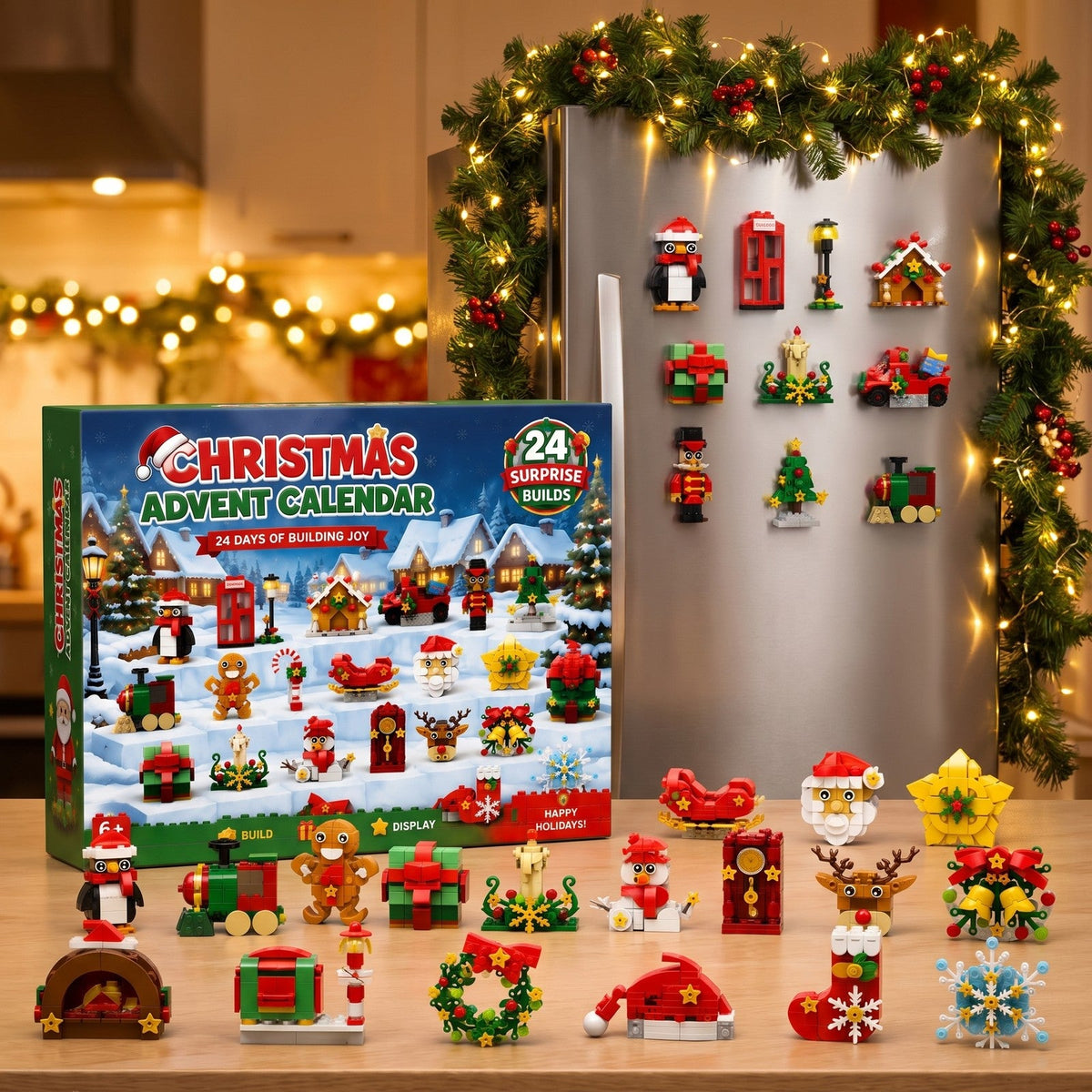 Fridge Magnet Christmas Advent Calendar, 24 Mini Brick Builds
