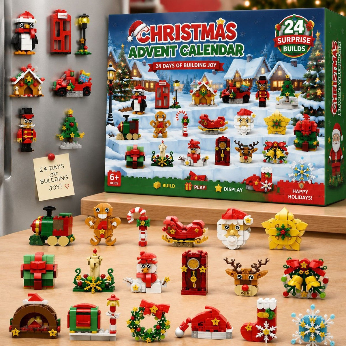 Fridge Magnet Christmas Advent Calendar, 24 Mini Brick Builds