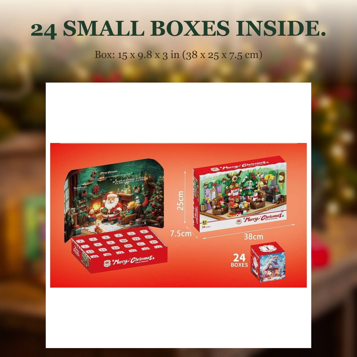 Santa's Living Room Advent Calendar, 669-Piece Brick Scene, 24 Boxes