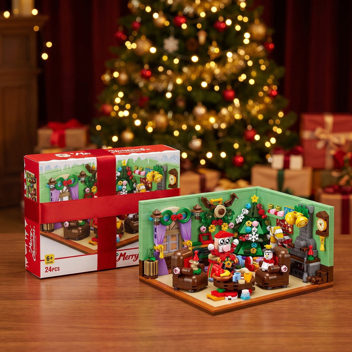 Santa's Living Room Advent Calendar, 669-Piece Brick Scene, 24 Boxes