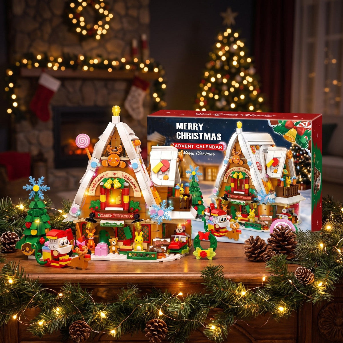 Snow House Christmas Advent Calendar with Interior Light, 898 Pieces