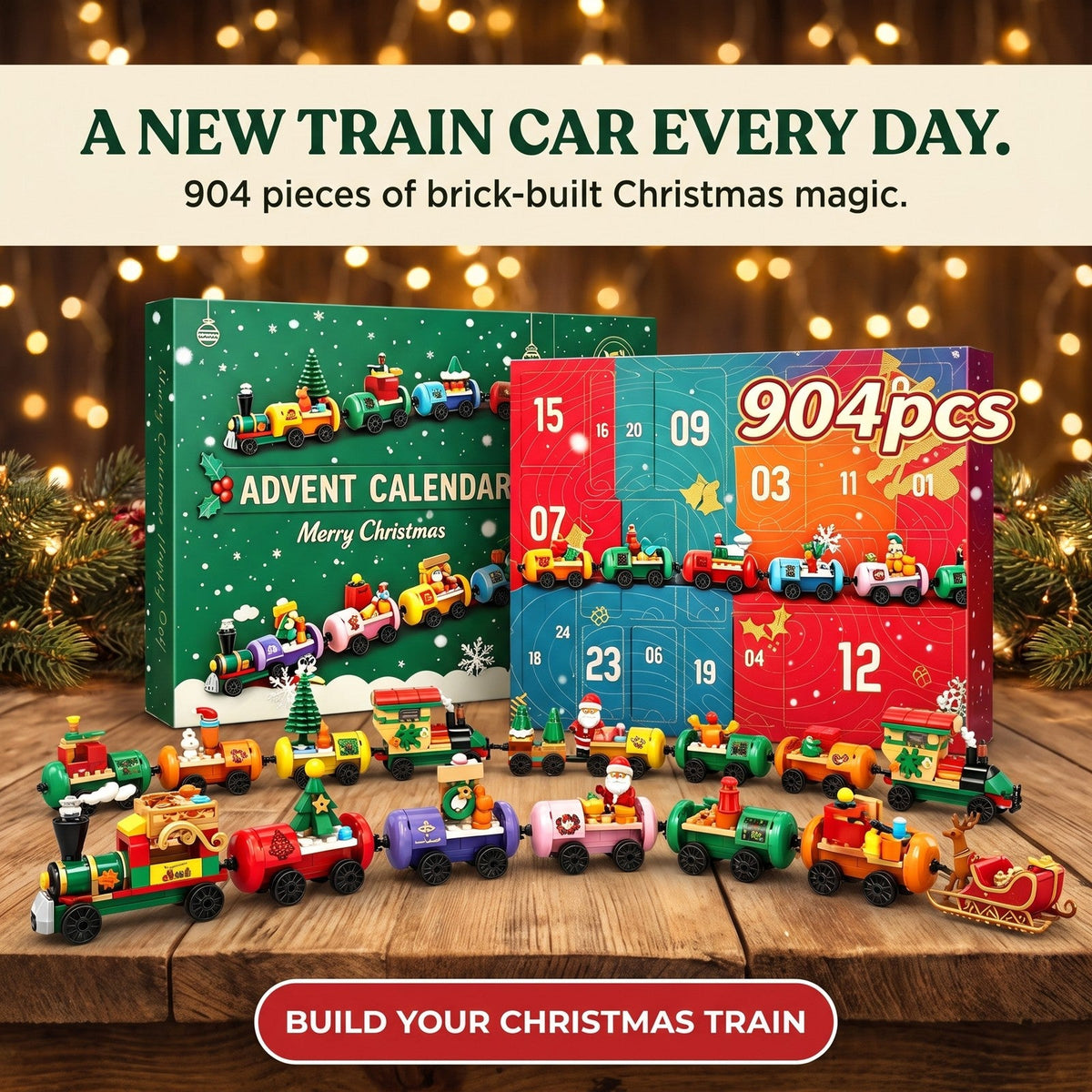 904-Piece Christmas Train Advent Calendar, Brick Building Set