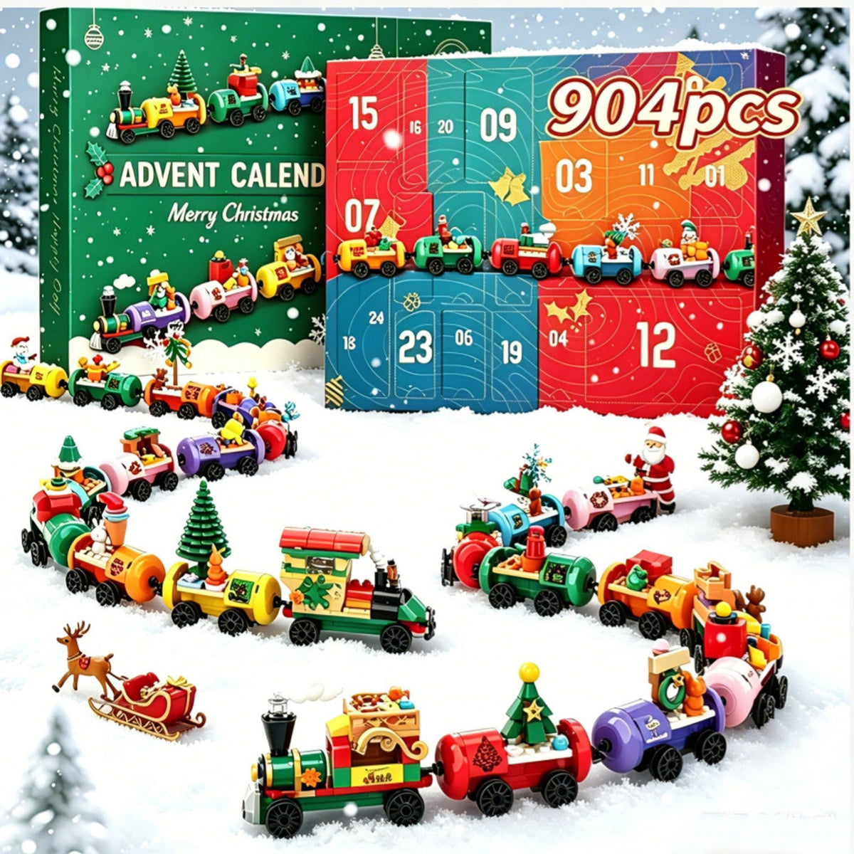 904-Piece Christmas Train Advent Calendar, Brick Building Set