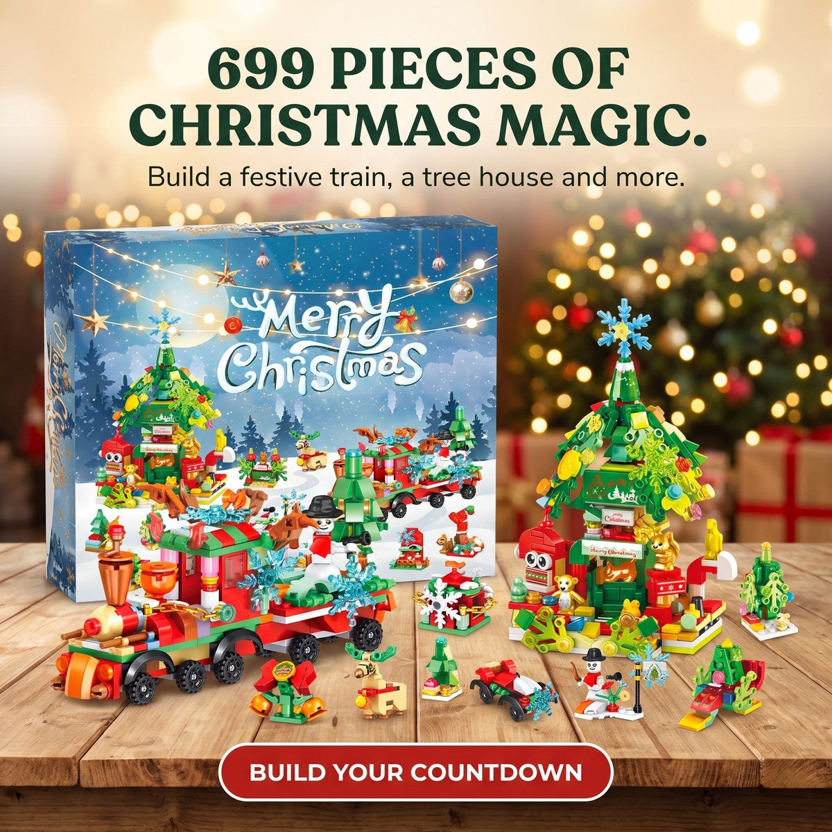 699-Piece Christmas Train and Tree House Advent Calendar