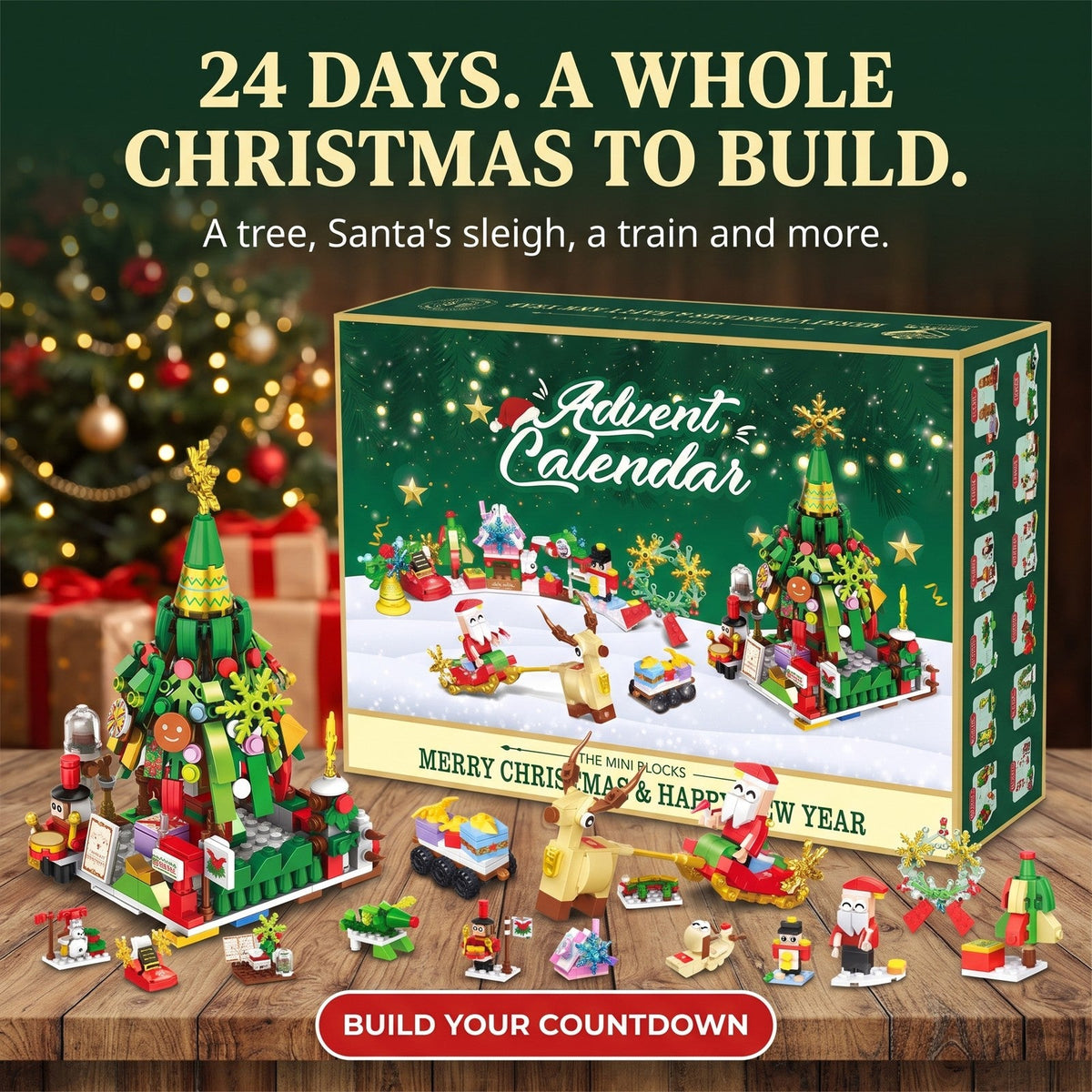 Santa's Sleigh and Christmas Tree Advent Calendar, Mini Brick Set