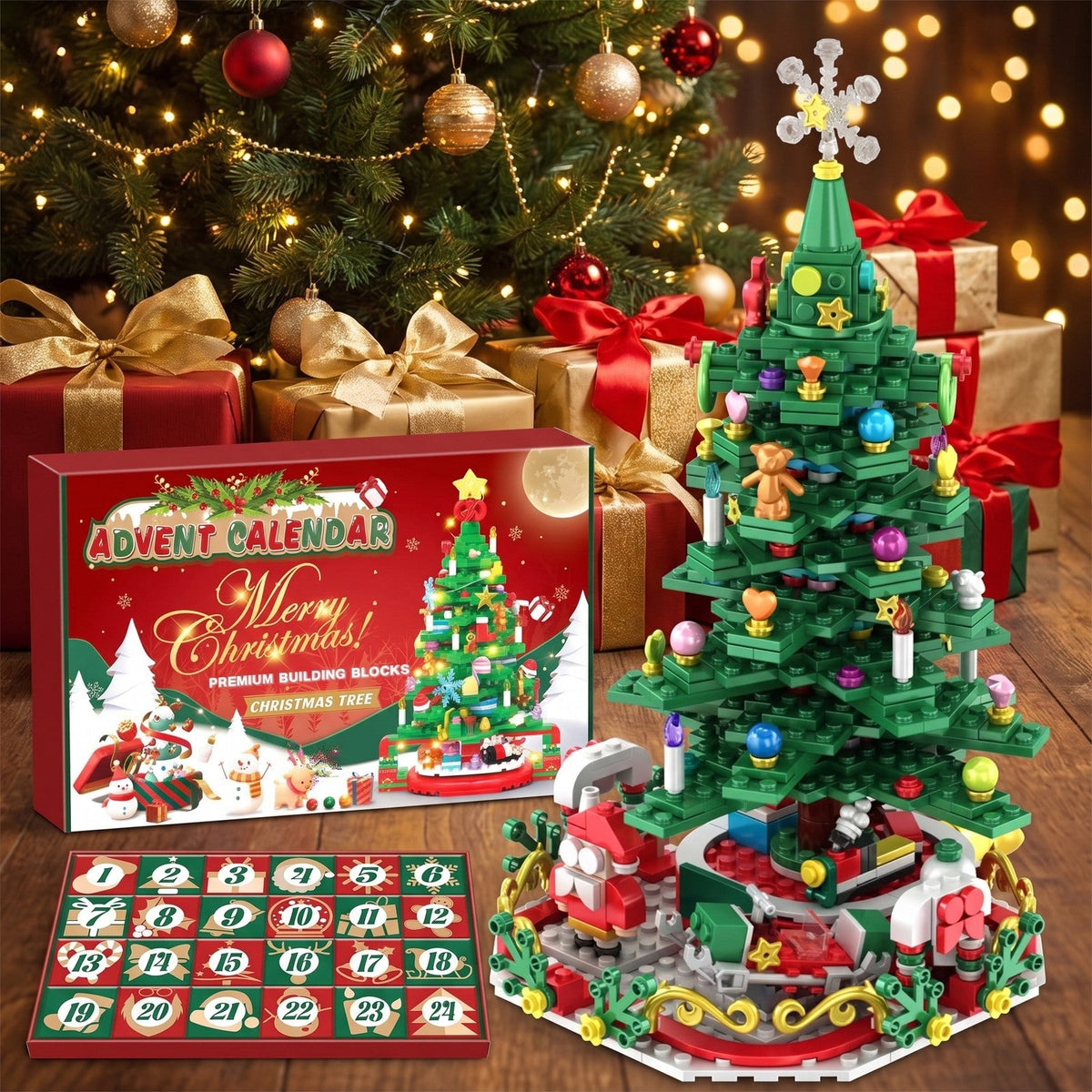 24-in-1 Brick Christmas Tree Advent Calendar with String Lights