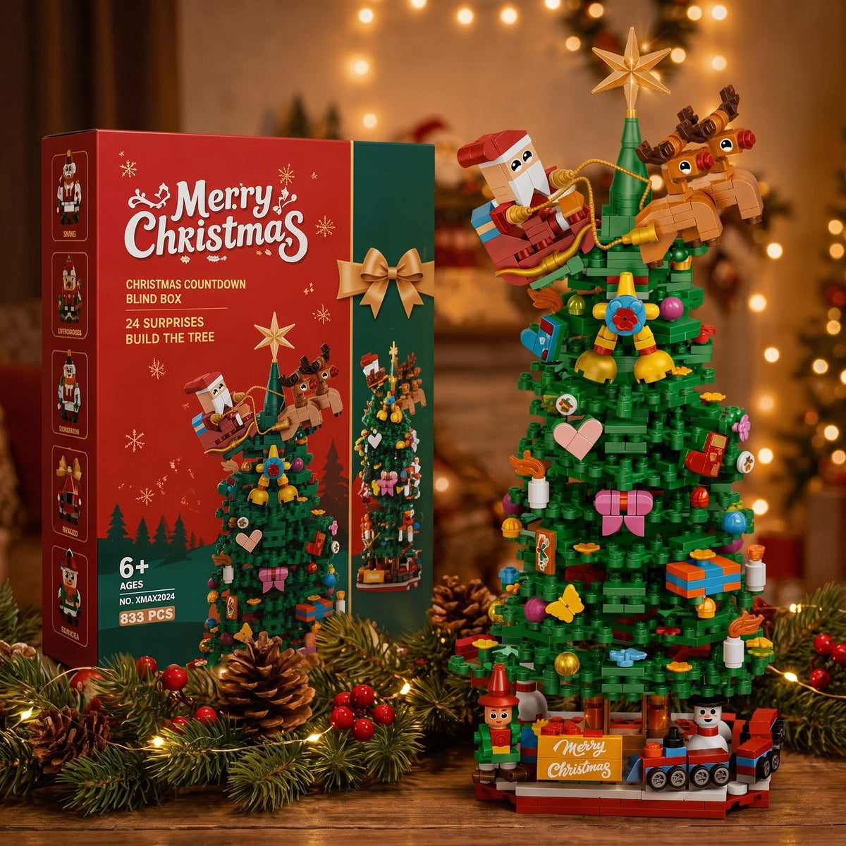 Brick Christmas Tree Advent Calendar, 24 Blind Boxes, 833 Pieces