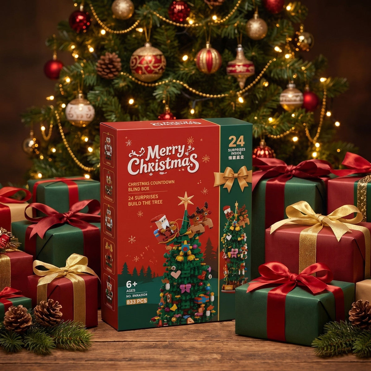 Brick Christmas Tree Advent Calendar, 24 Blind Boxes, 833 Pieces