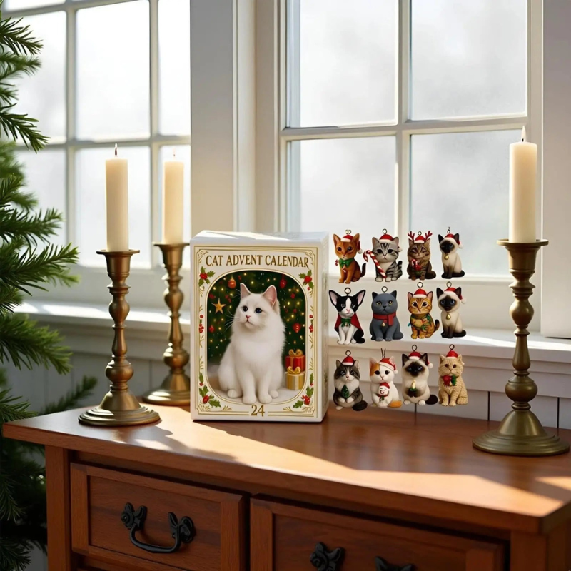 Adventný kalendár v tvare vianočného stromčeka pre mačky