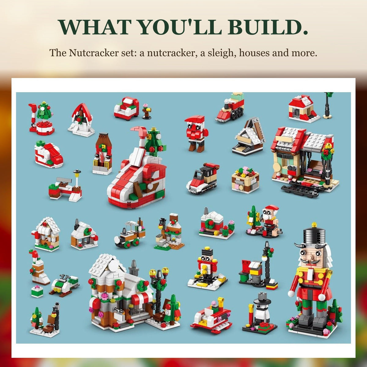 28-Door Christmas Village Advent Calendar, 6 in 1, Nutcracker, Sleigh or Tree