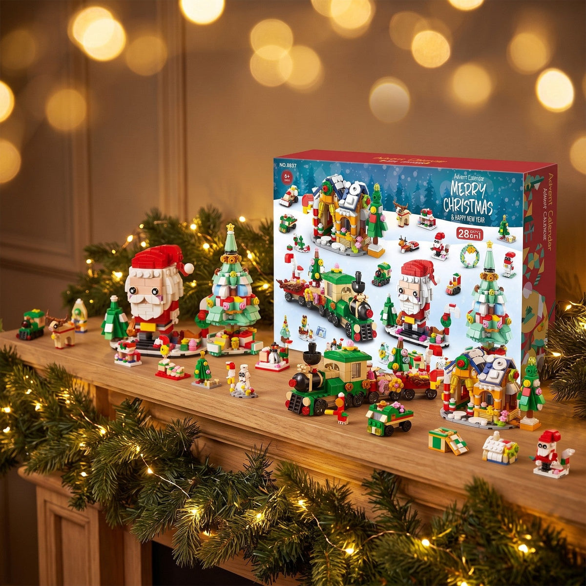 28-Door Christmas Village Advent Calendar, 6 in 1, Nutcracker, Sleigh or Tree