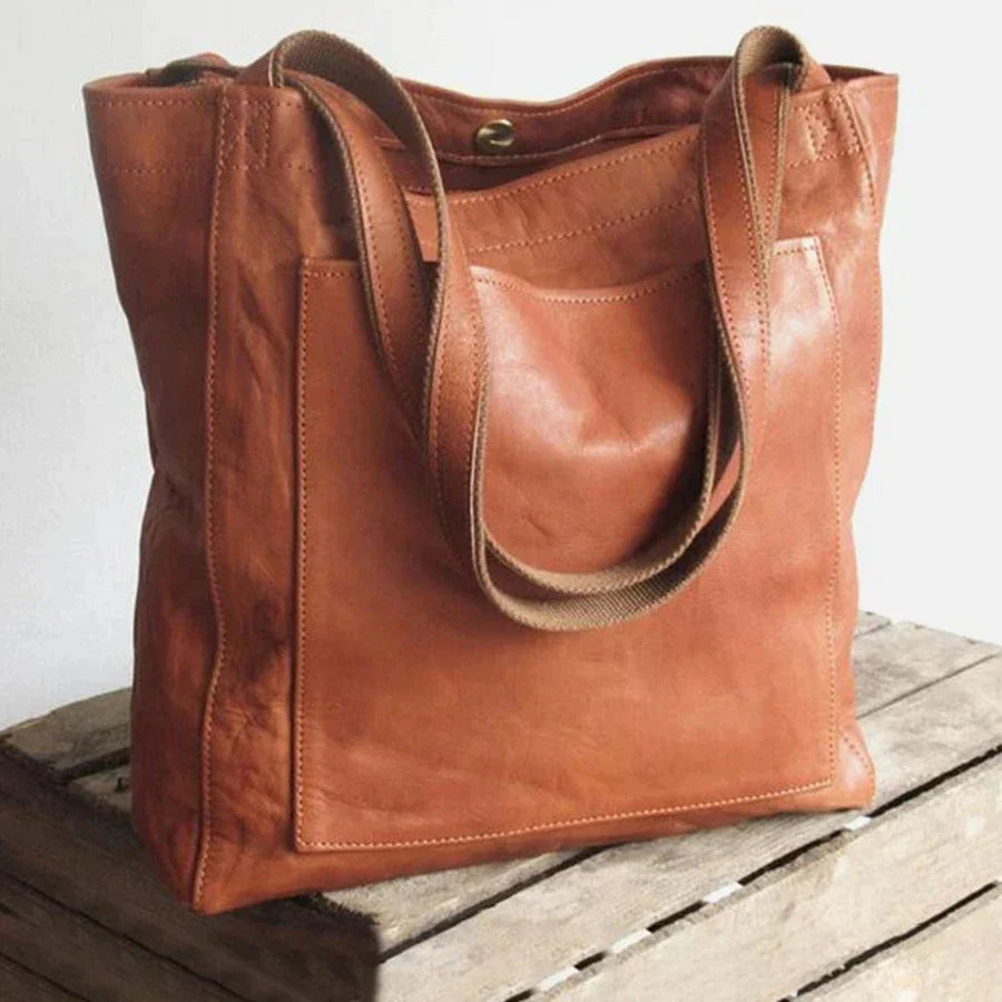 Classic Natural Leather Handbag in Retro Style
