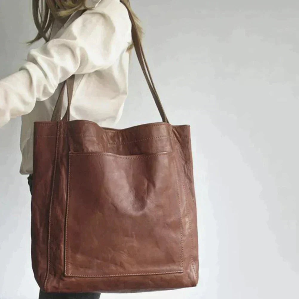 Classic Natural Leather Handbag in Retro Style