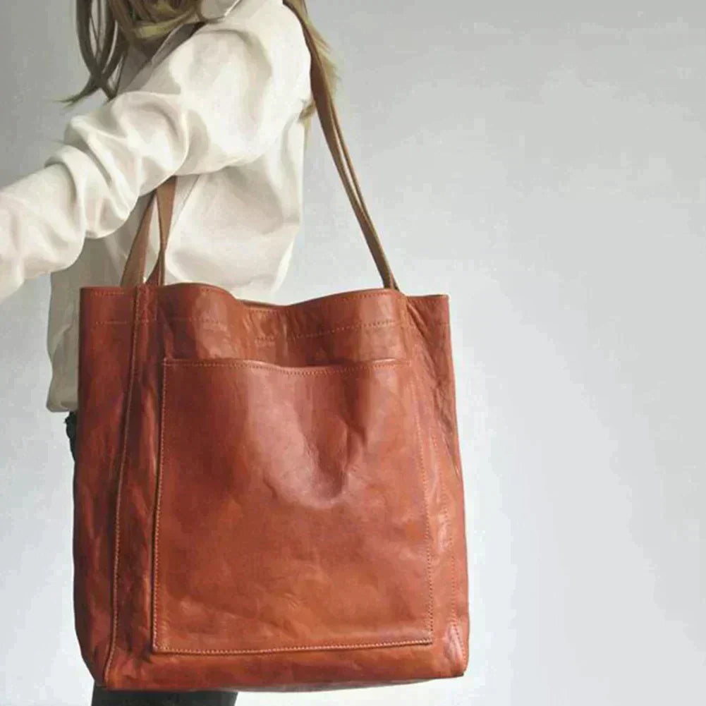 Classic Natural Leather Handbag in Retro Style