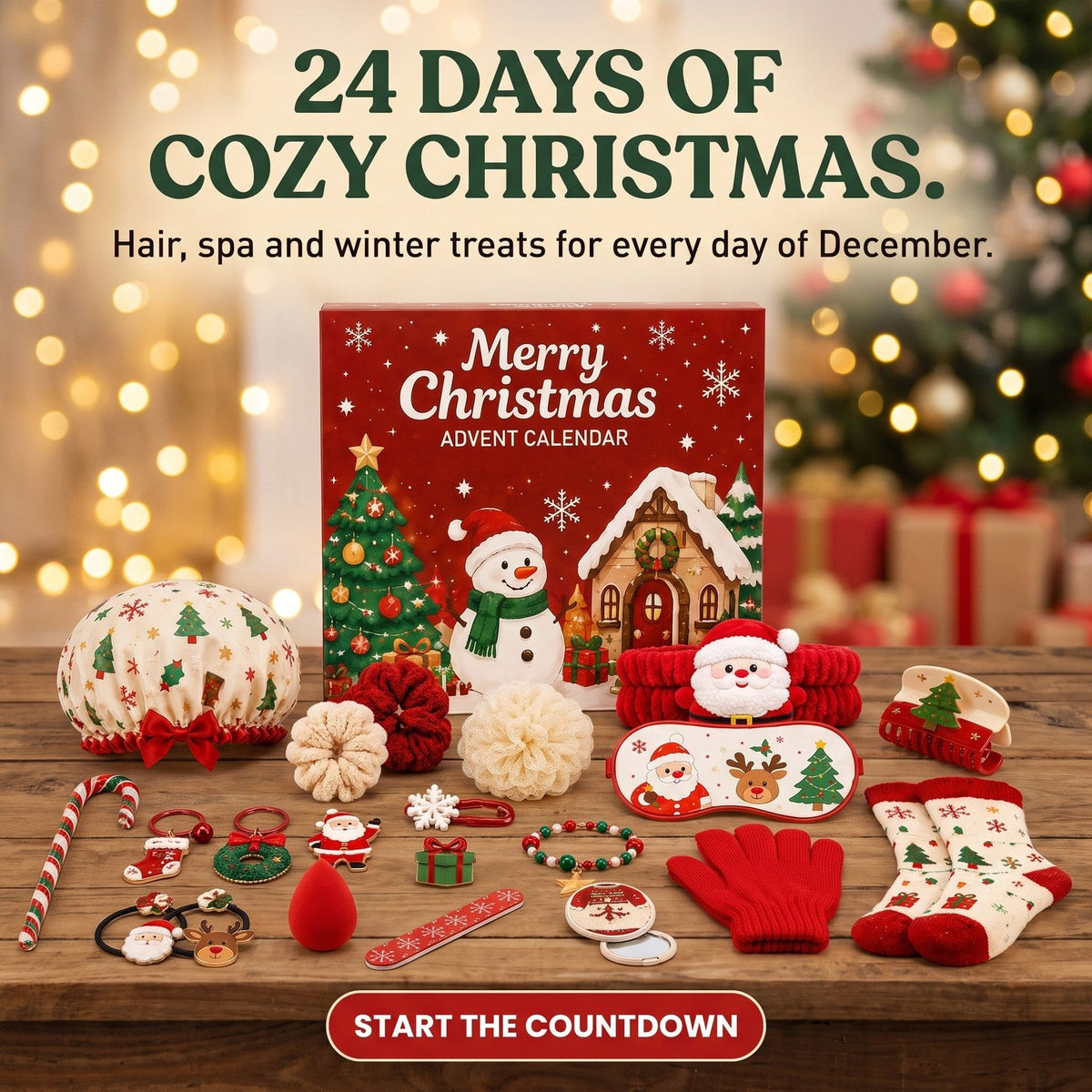 Christmas Accessories Advent Calendar, 24 Hair, Spa and Winter Gifts