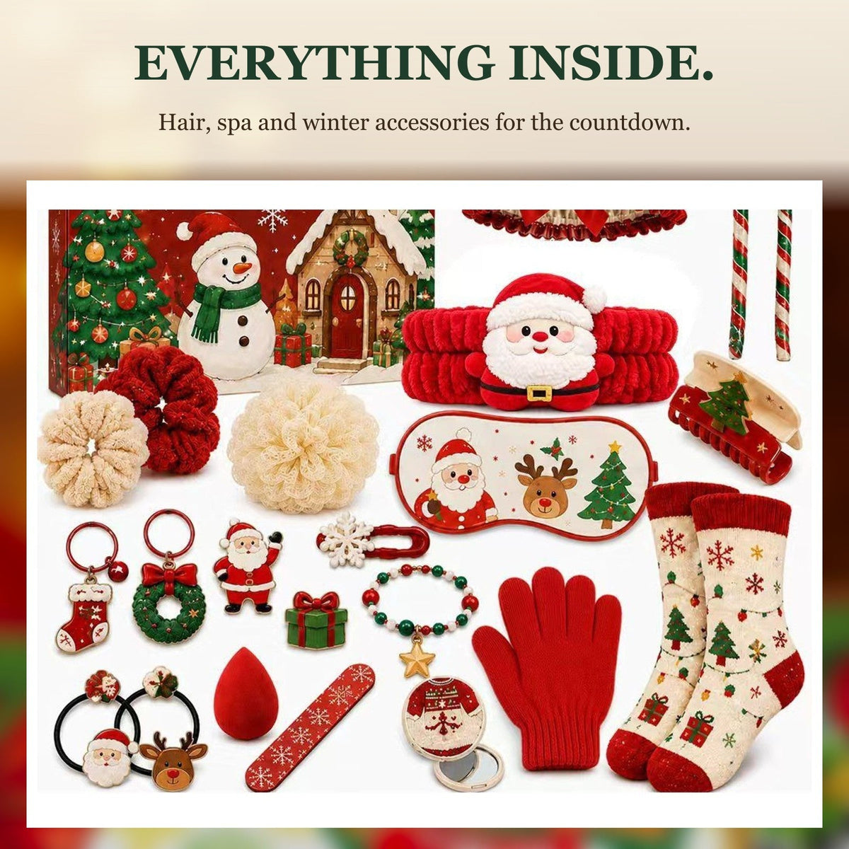 Christmas Accessories Advent Calendar, 24 Hair, Spa and Winter Gifts