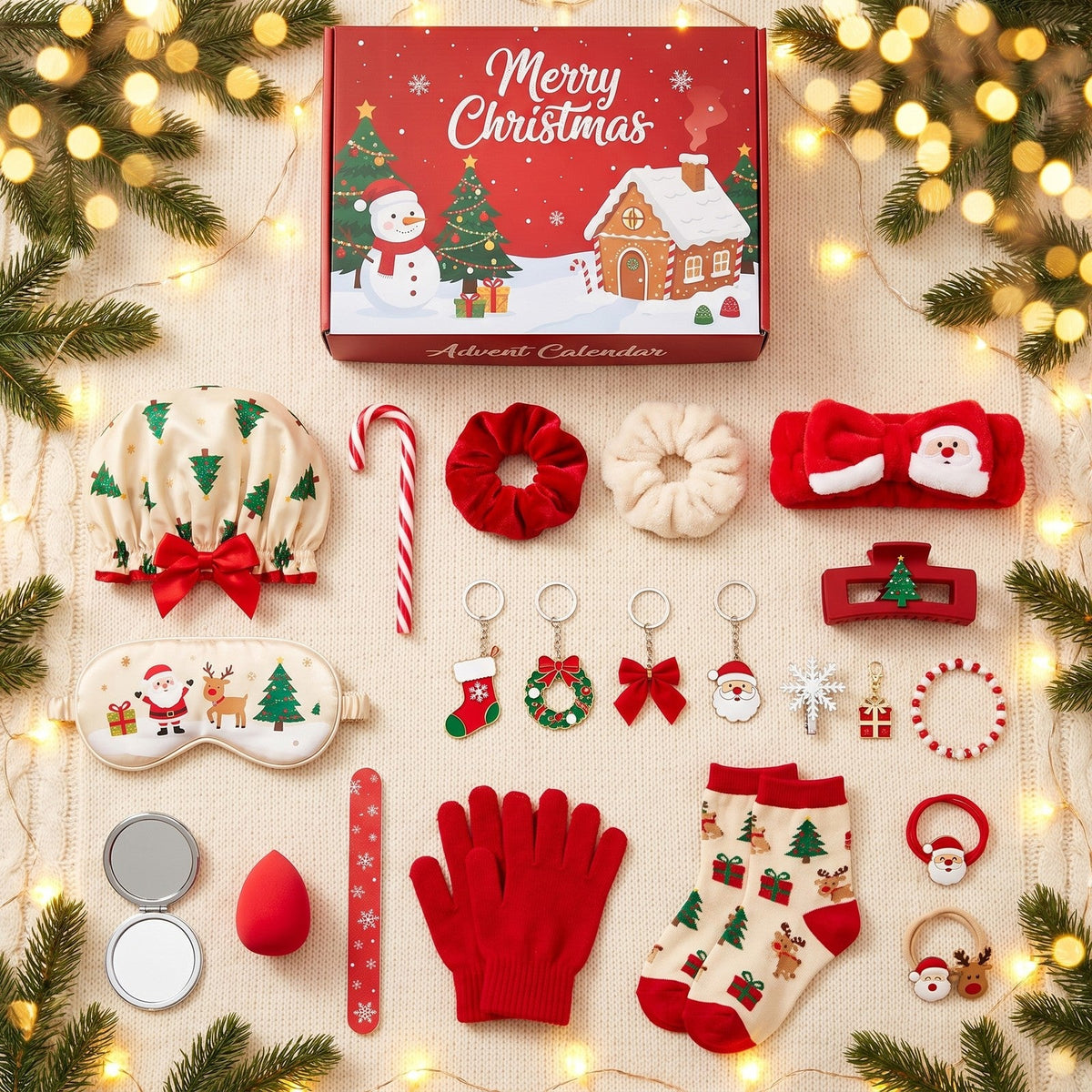 Christmas Accessories Advent Calendar, 24 Hair, Spa and Winter Gifts