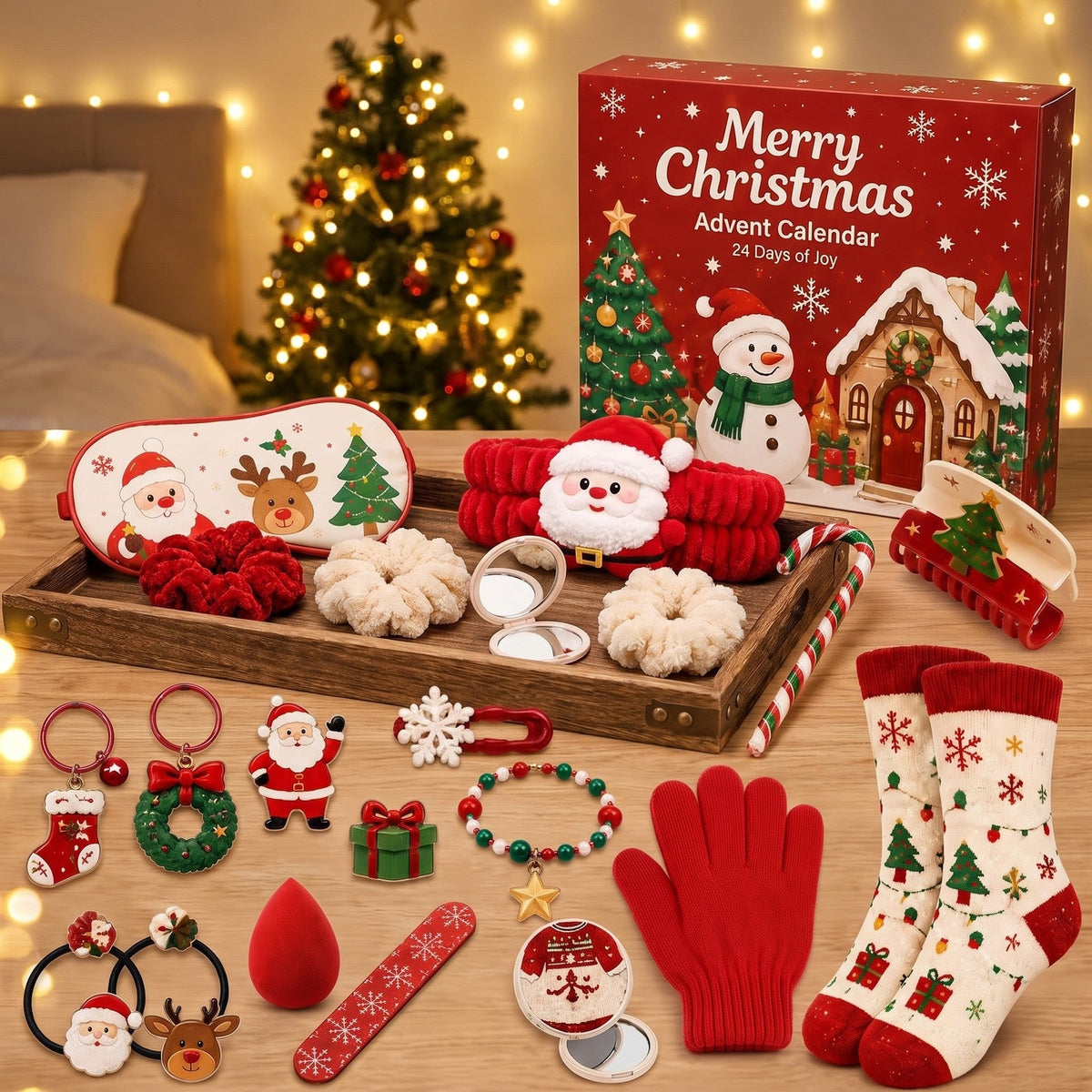Christmas Accessories Advent Calendar, 24 Hair, Spa and Winter Gifts