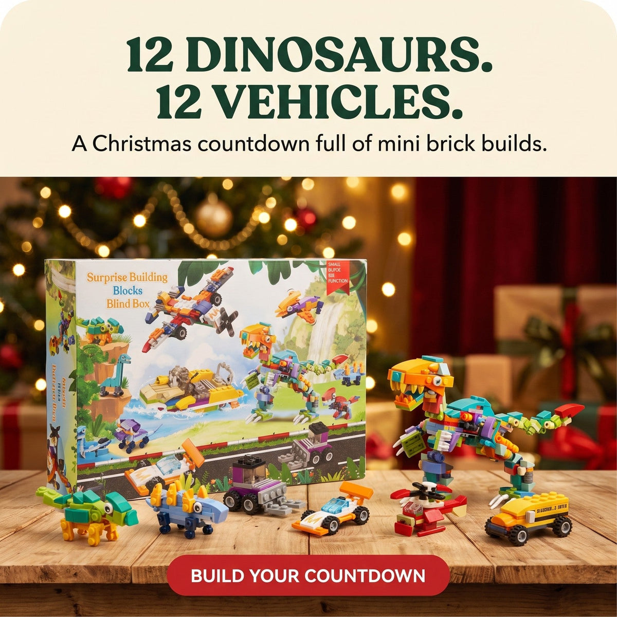Dinosaurs and Vehicles Advent Calendar, 24 Mini Brick Builds