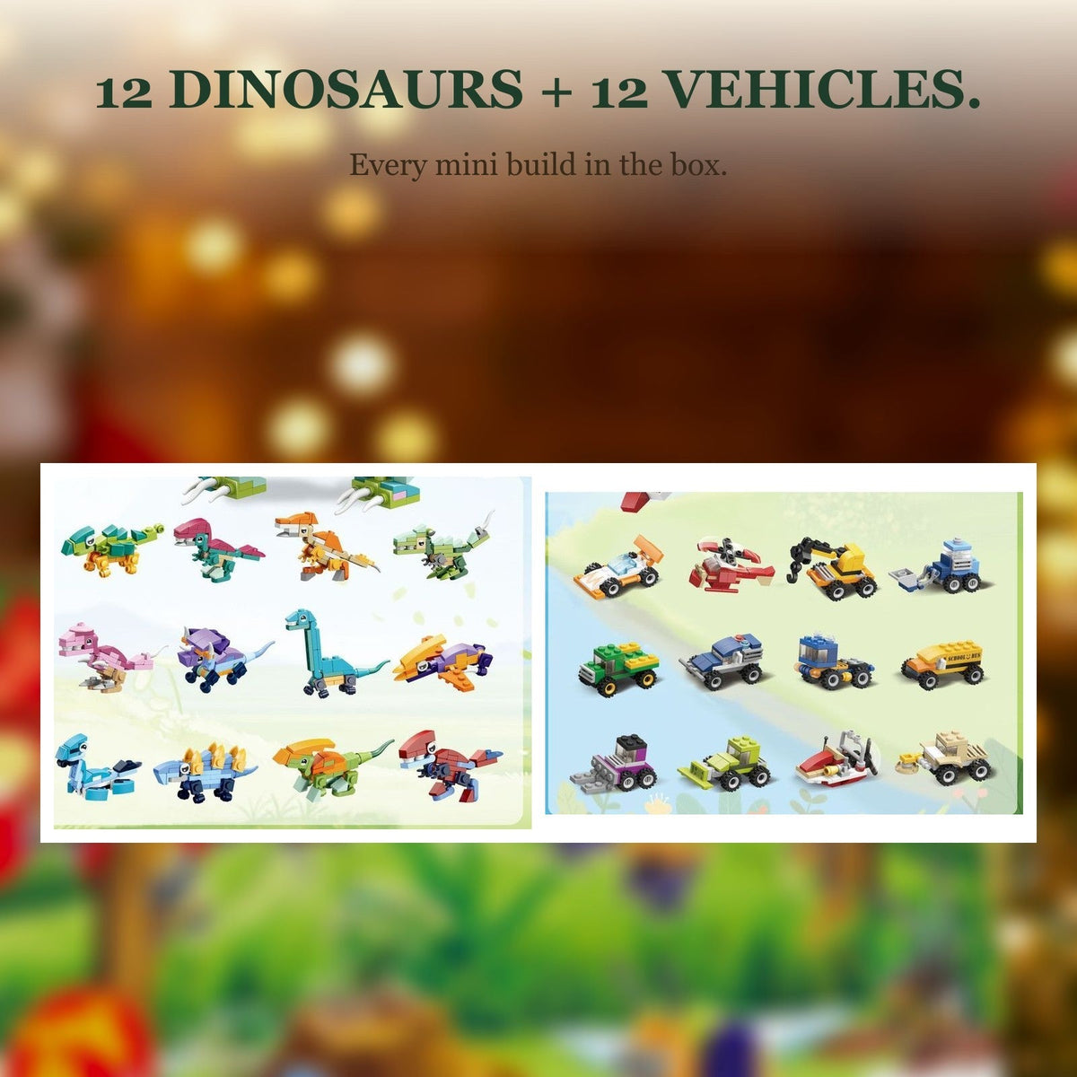Dinosaurs and Vehicles Advent Calendar, 24 Mini Brick Builds