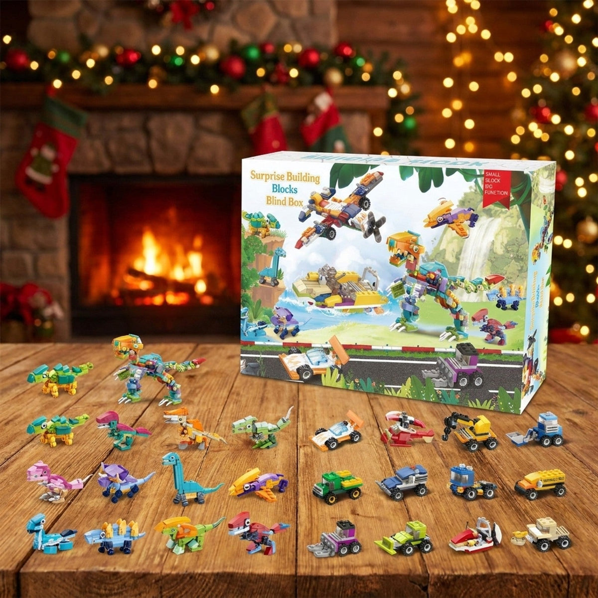 Dinosaurs and Vehicles Advent Calendar, 24 Mini Brick Builds