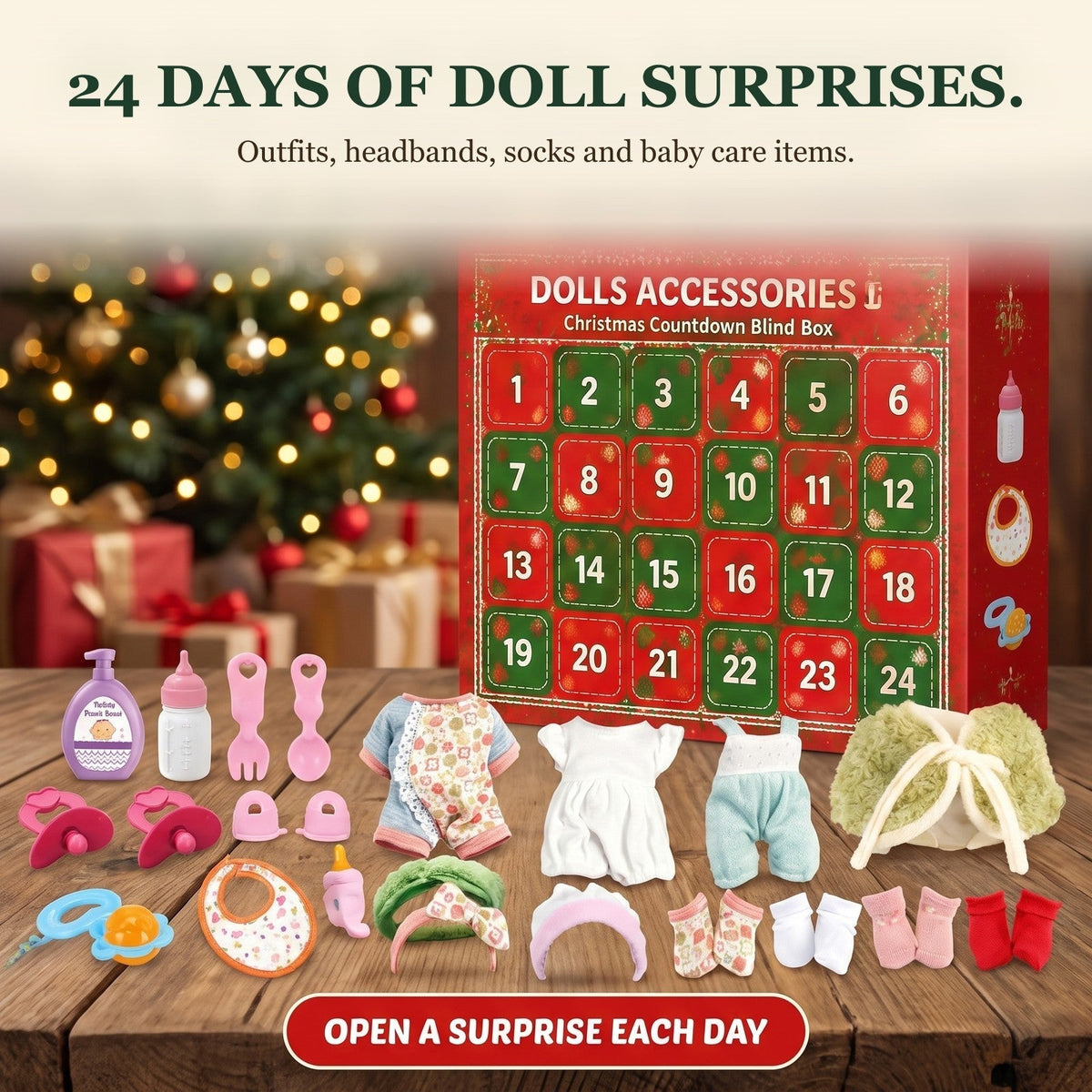 Doll Accessories Christmas Advent Calendar, 24 Surprises