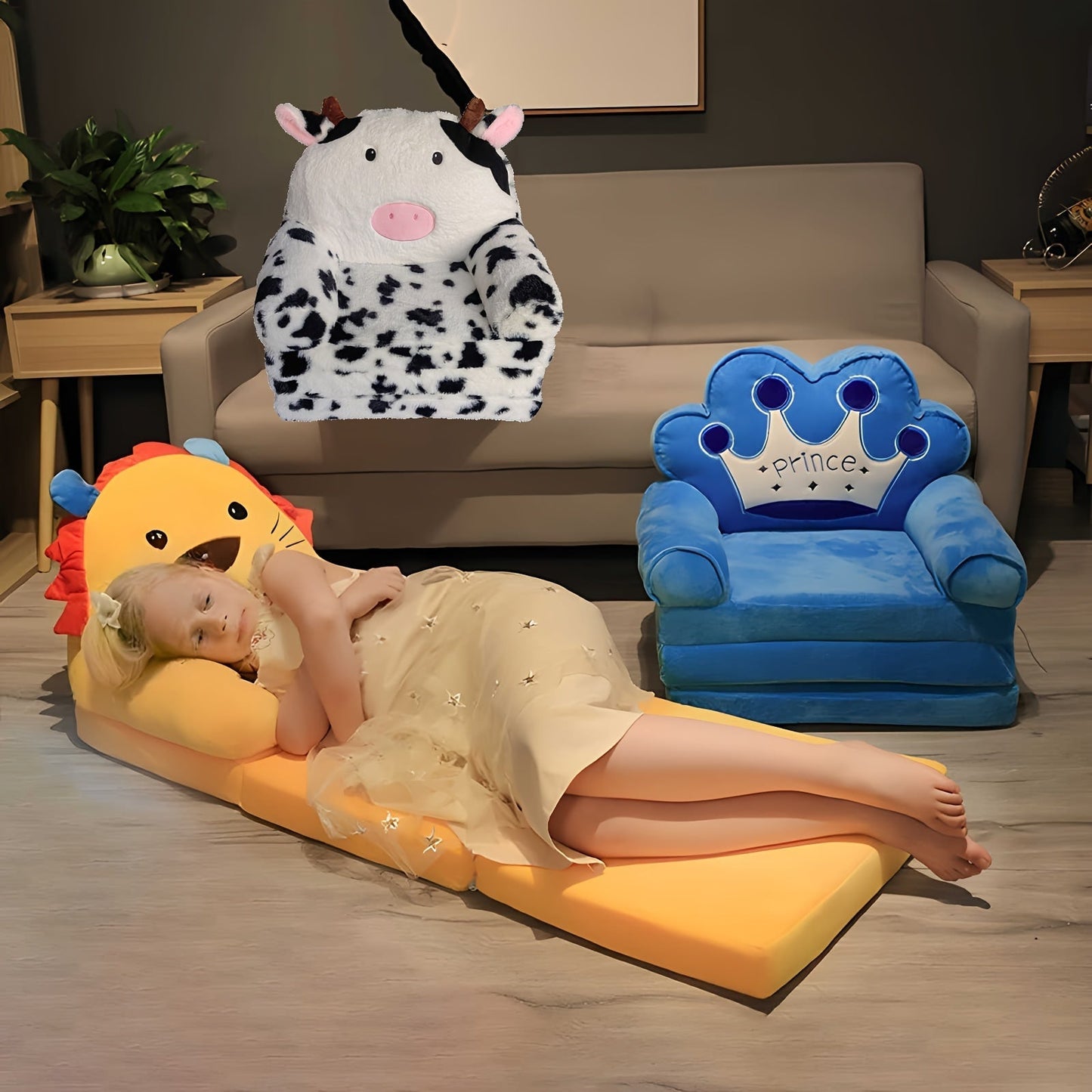EleganceChild Plush Folding Sofa Bed | Convertible and Washable Chair, Ideal for Bedroom and Playroom