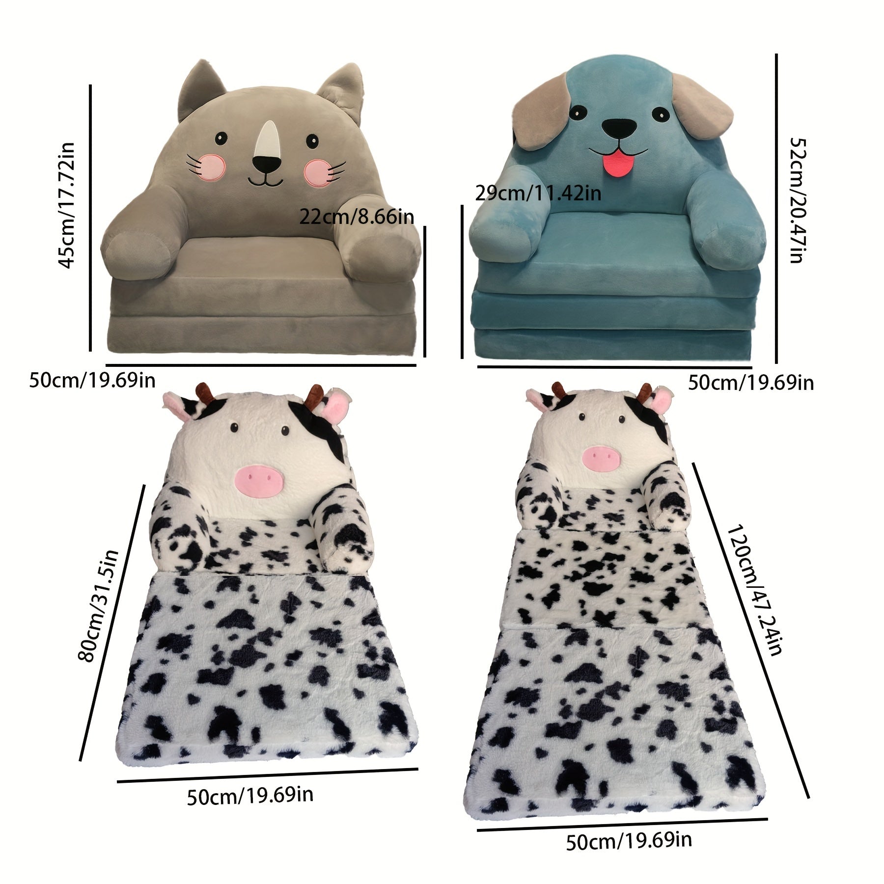 EleganceChild Plush Folding Sofa Bed | Convertible and Washable Chair, Ideal for Bedroom and Playroom