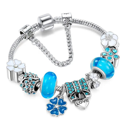 Elegant blomsterarmbånd med charme i 925 sterling sølv til kvinder – naturinspireret design