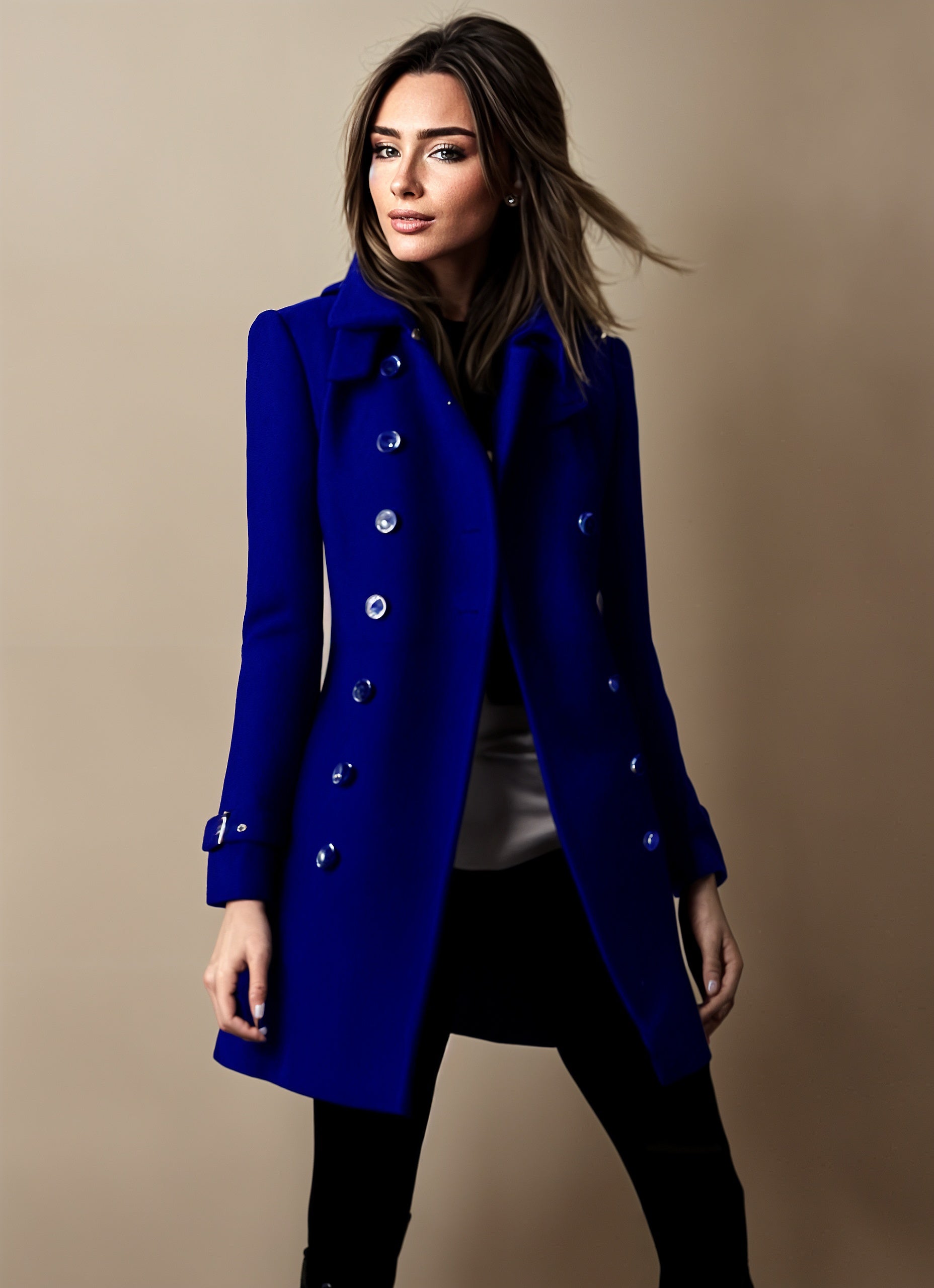 Elegant Women's Winter Coat with Button Placket - Warm, Classic Coat for the Cold Season