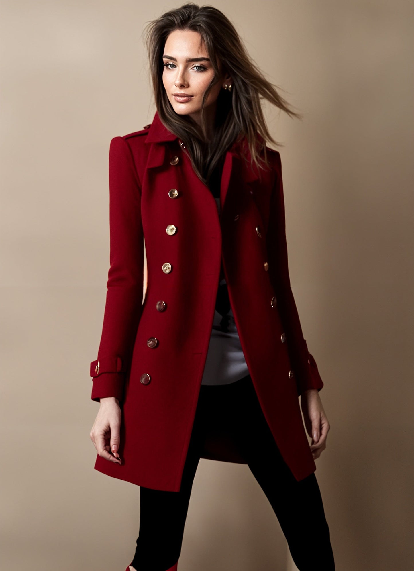 Elegant Women's Winter Coat with Button Placket - Warm, Classic Coat for the Cold Season
