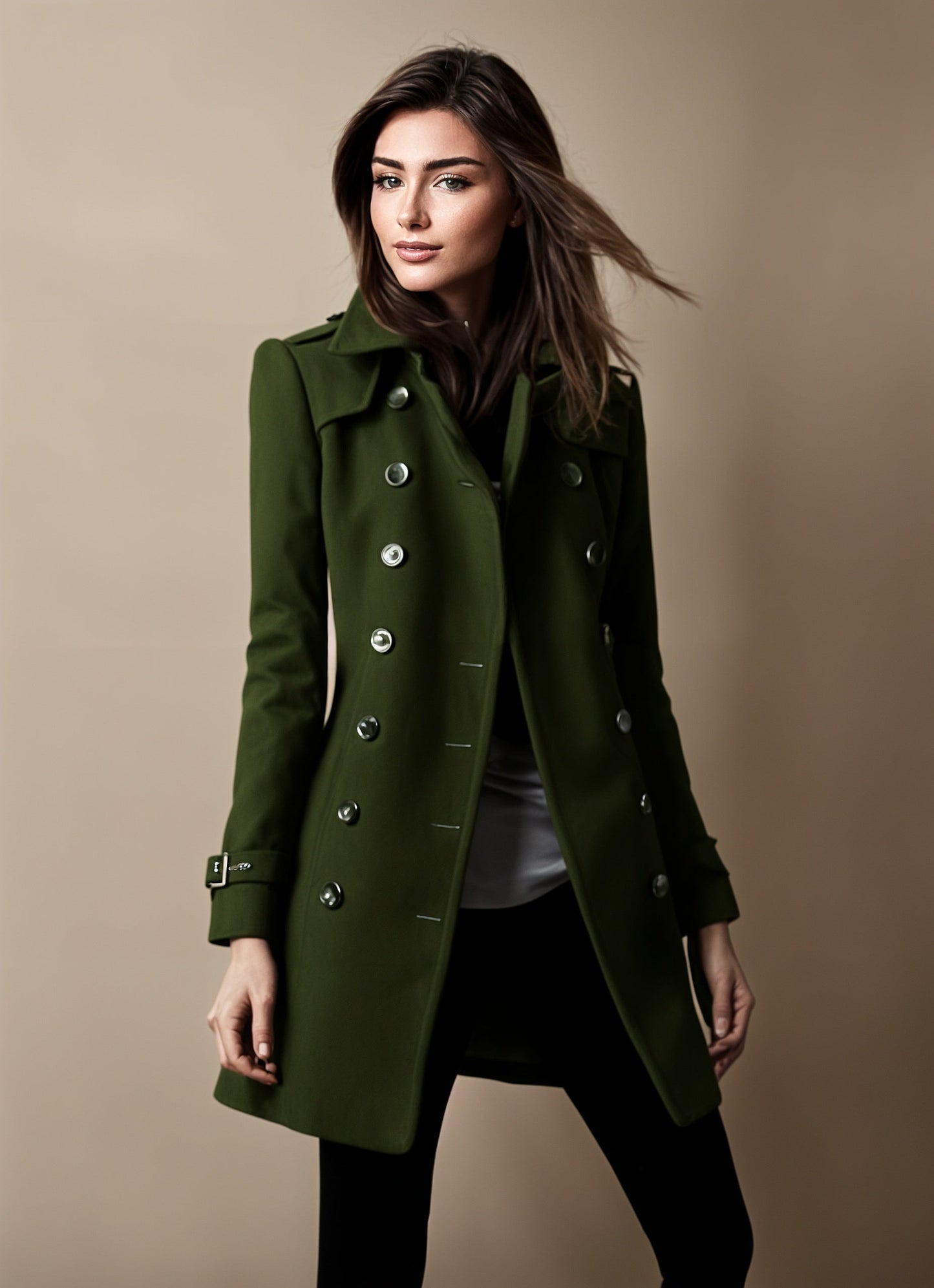 Elegant Women's Winter Coat with Button Placket - Warm, Classic Coat for the Cold Season