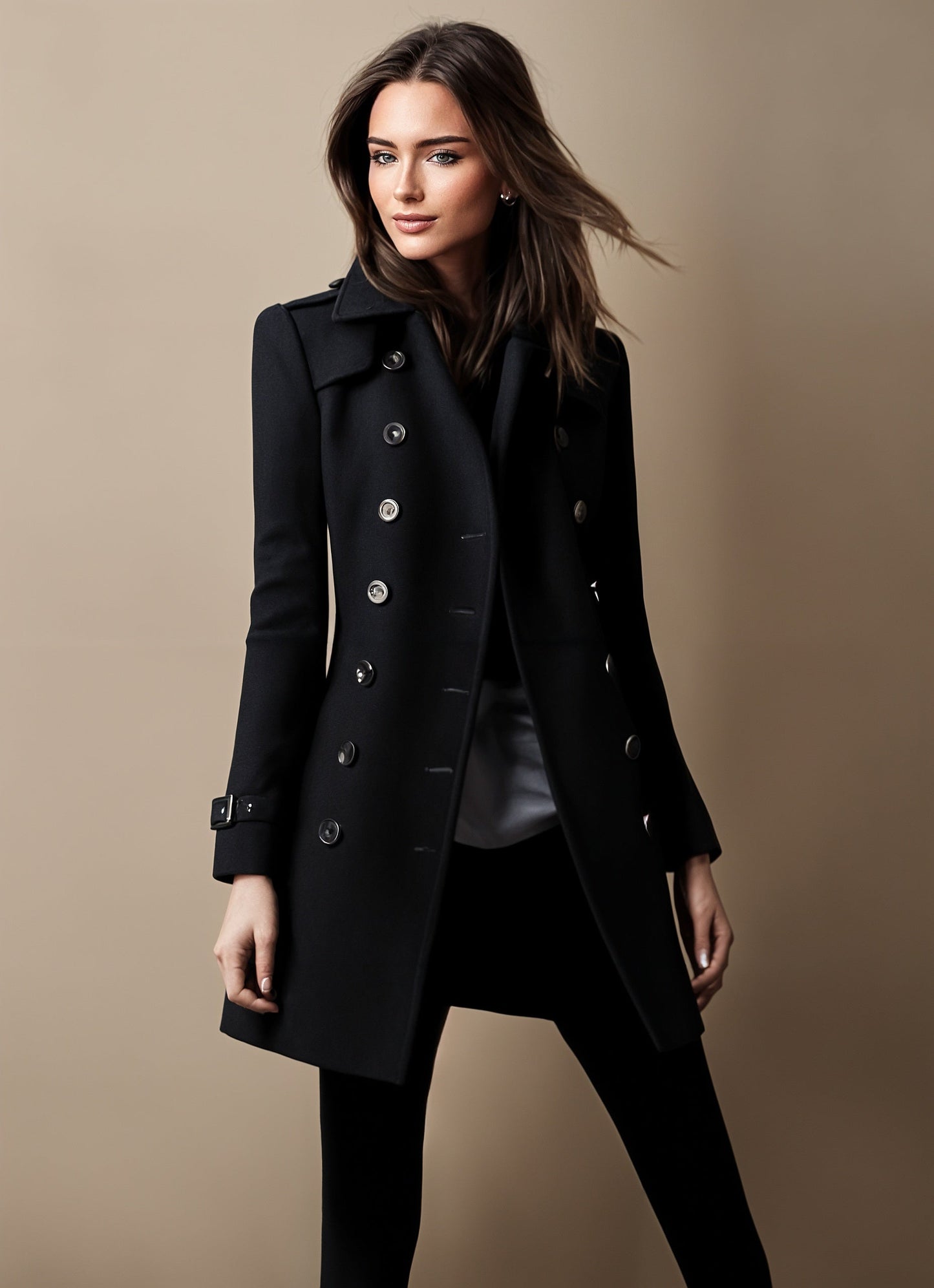 Elegant Women's Winter Coat with Button Placket - Warm, Classic Coat for the Cold Season