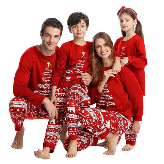 Rødt julepyjamassæt til hele familien | Langærmet