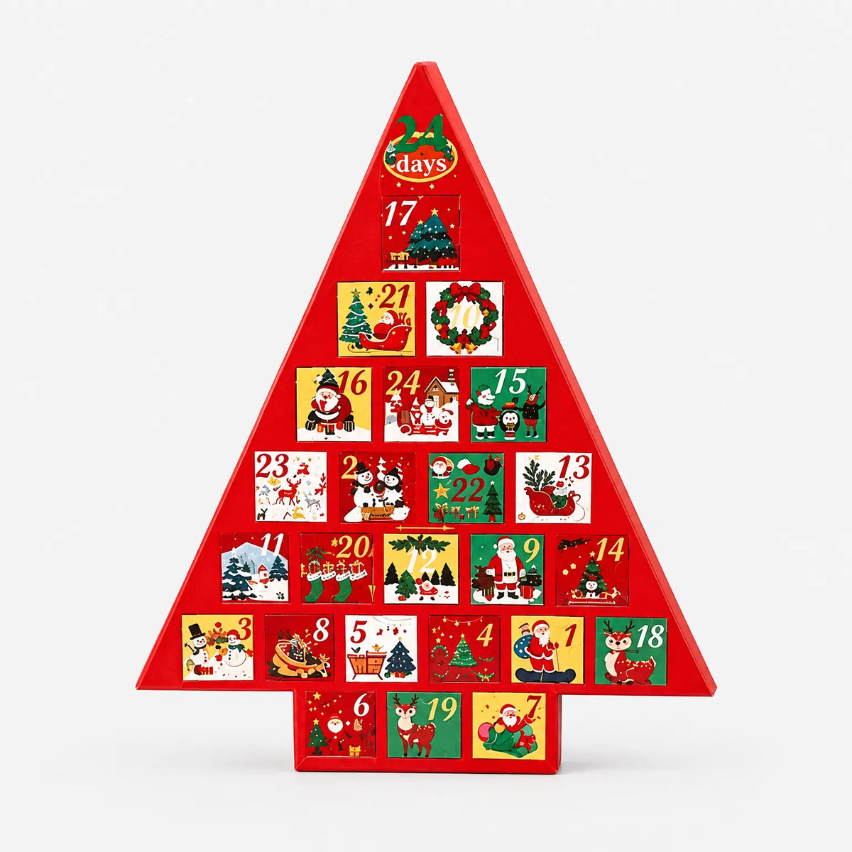 Adventskalender som juletræ, der kan fyldes - fritstående juletræ med 24 skuffer, 41 cm højt, genanvendeligt
