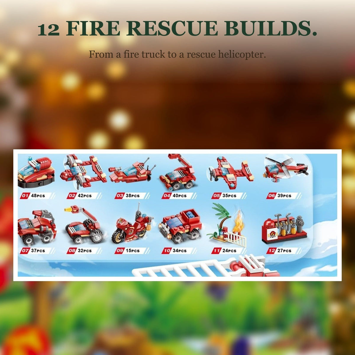 Fire Rescue and Construction Vehicle Advent Calendar, Mini Brick Builds