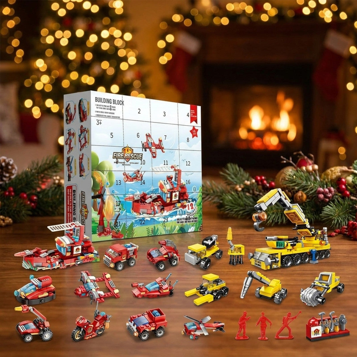 Fire Rescue and Construction Vehicle Advent Calendar, Mini Brick Builds