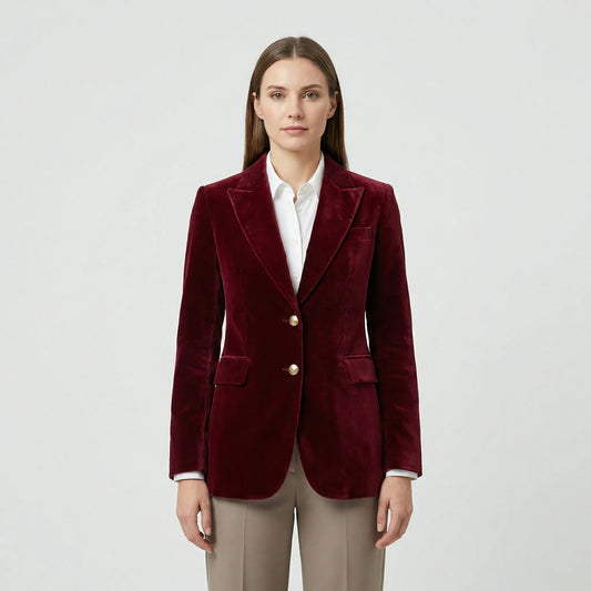 Figursyet fløjlsblazer med guldfarvede knapper