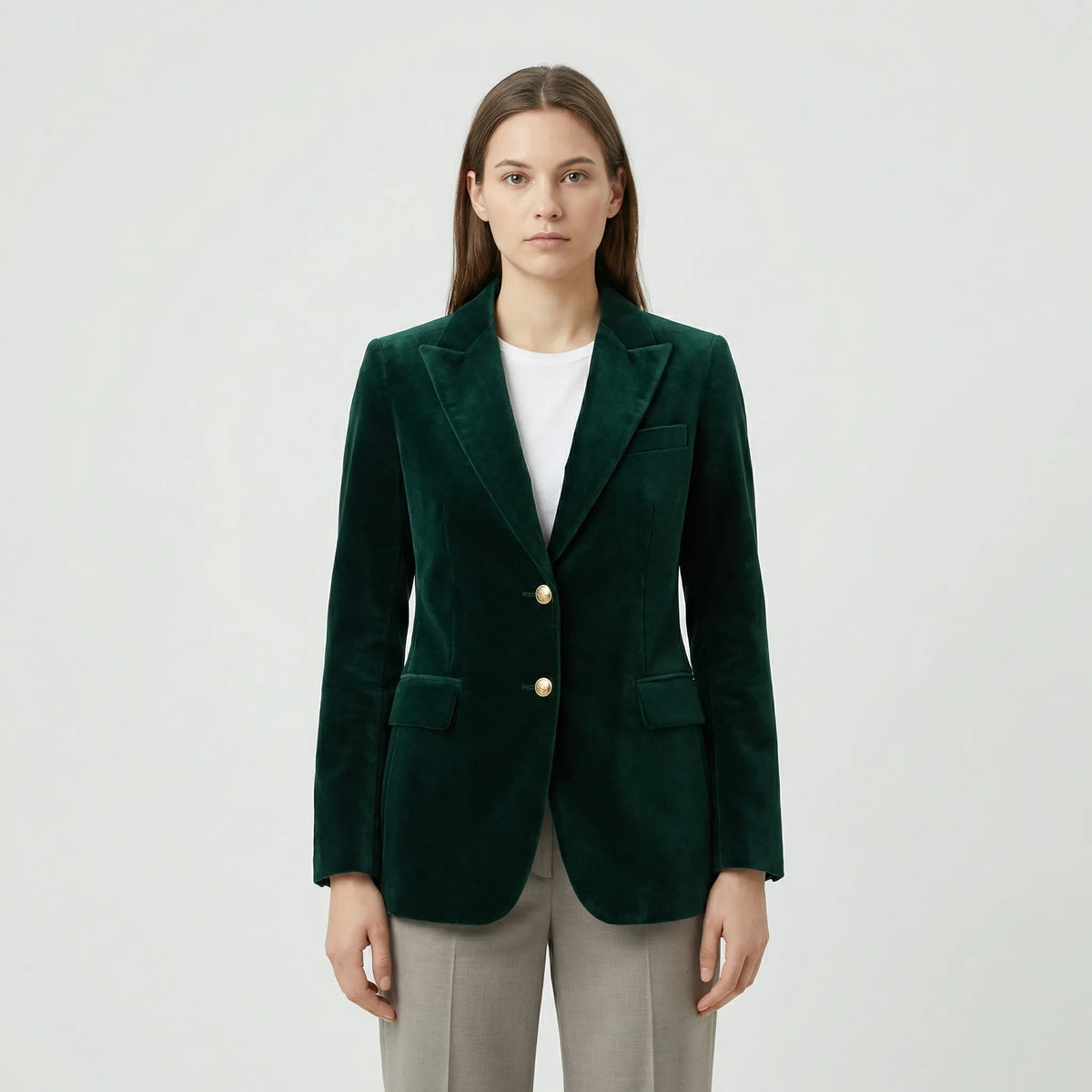 Figursyet fløjlsblazer med guldfarvede knapper