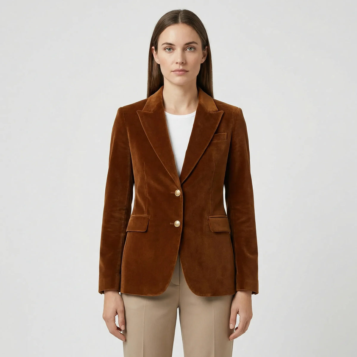 Figursyet fløjlsblazer med guldfarvede knapper