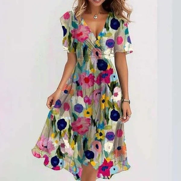 FrenchLin | Elegant Fall Floral Midi Dress