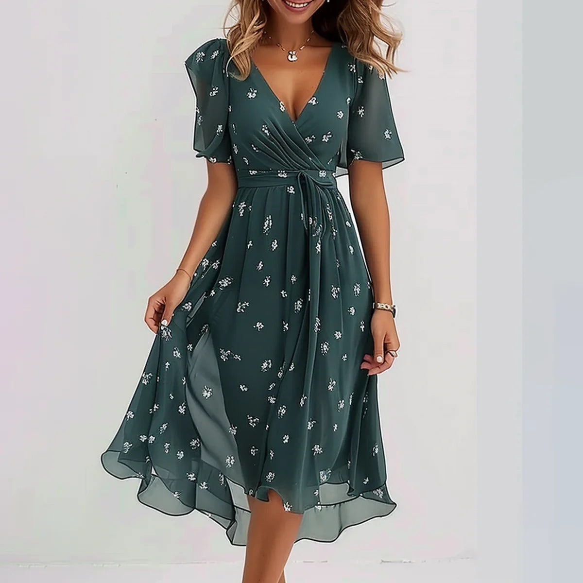 FrenchLin | Elegant Fall Floral Midi Dress