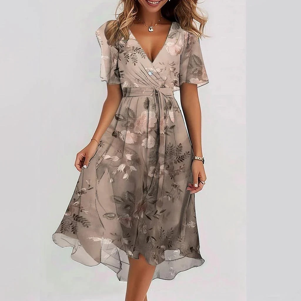FrenchLin | Elegant Fall Floral Midi Dress