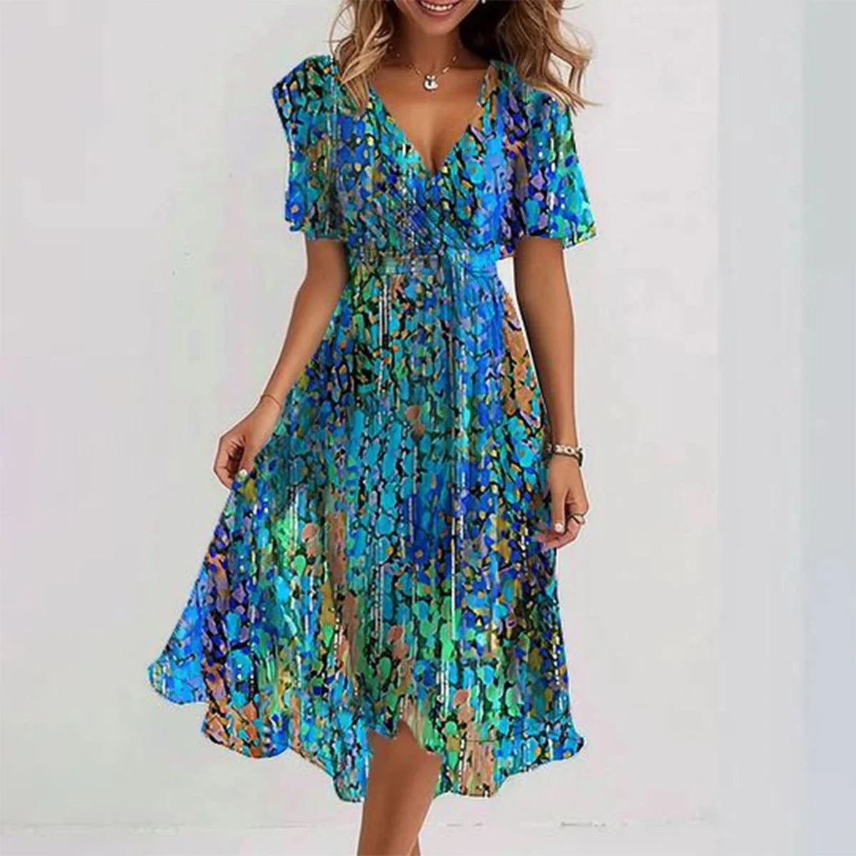 FrenchLin | Elegant Fall Floral Midi Dress