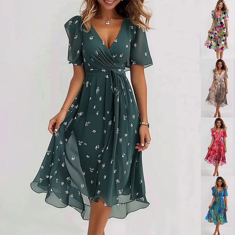 FrenchLin | Elegant Fall Floral Midi Dress