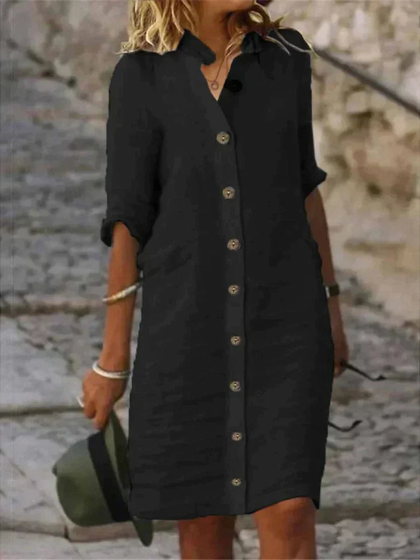 FrenchLou - Elegant Cotton Dress for Autumn
