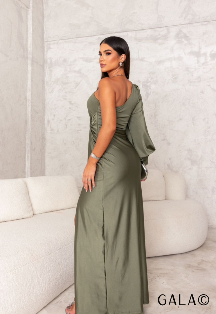Gala One Shoulder Long Sleeve Pleated Dress For Fall