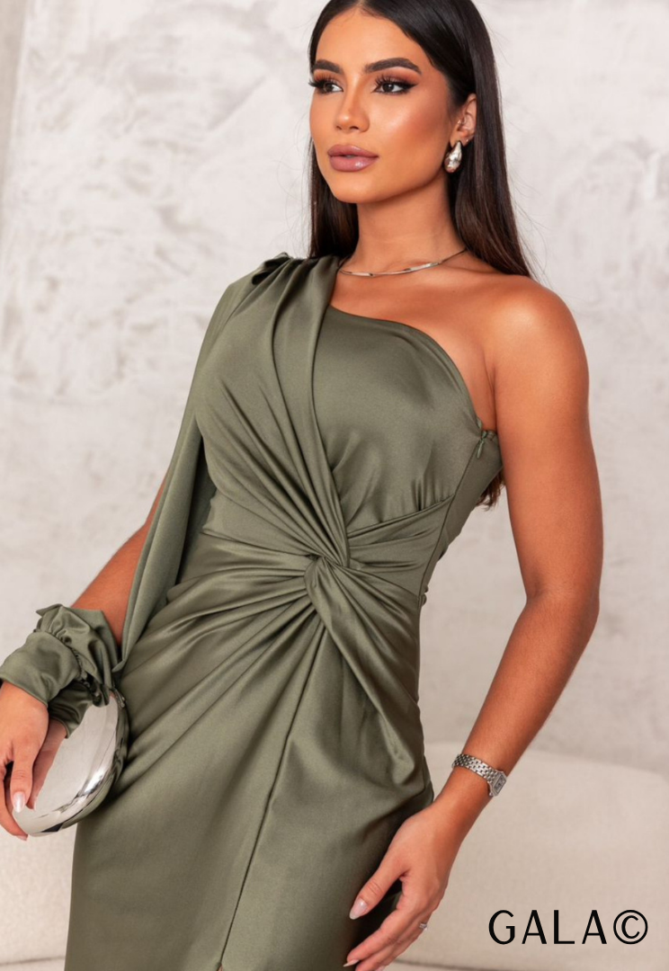 Gala One Shoulder Long Sleeve Pleated Dress For Fall