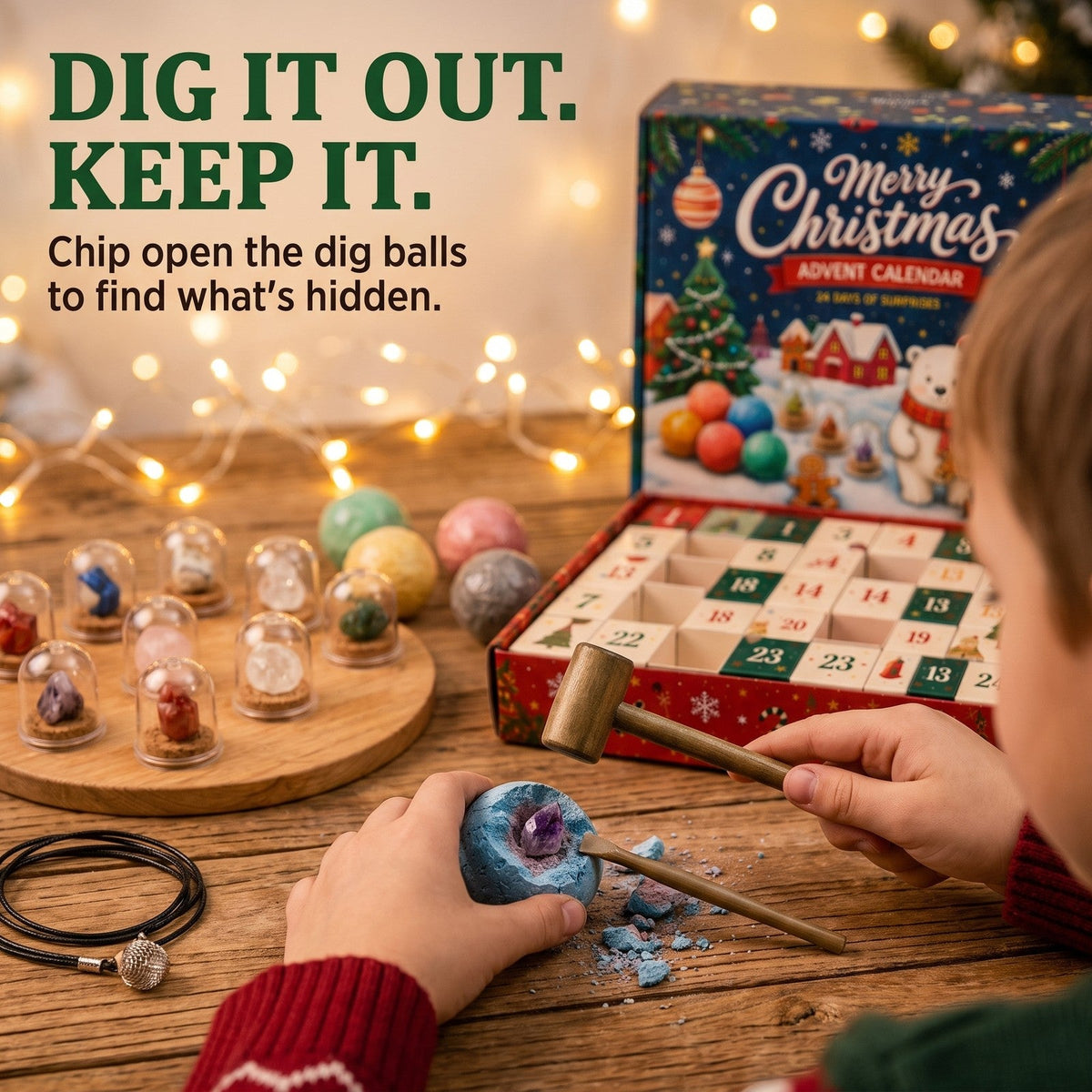Kids Gemstone Dig Advent Calendar, 24 Days of Treasure